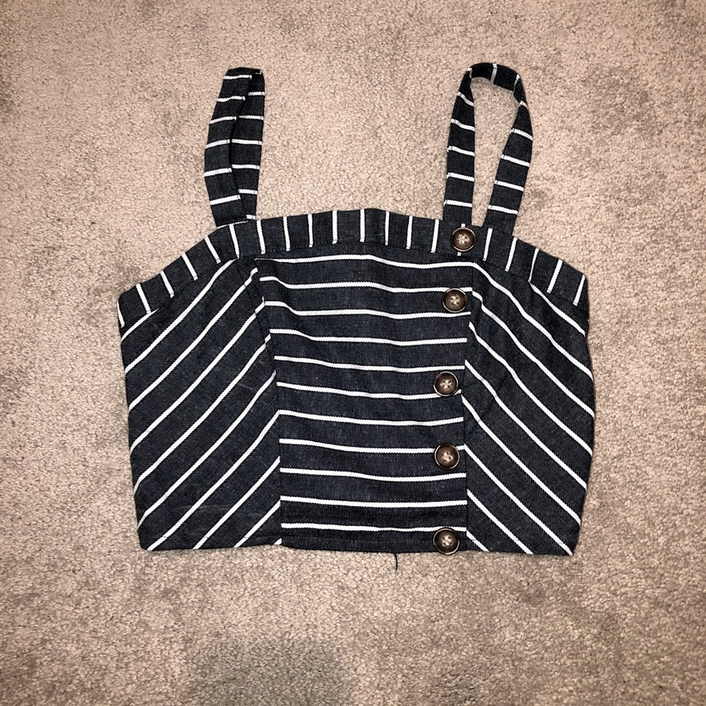 Cropped striped denim shirt